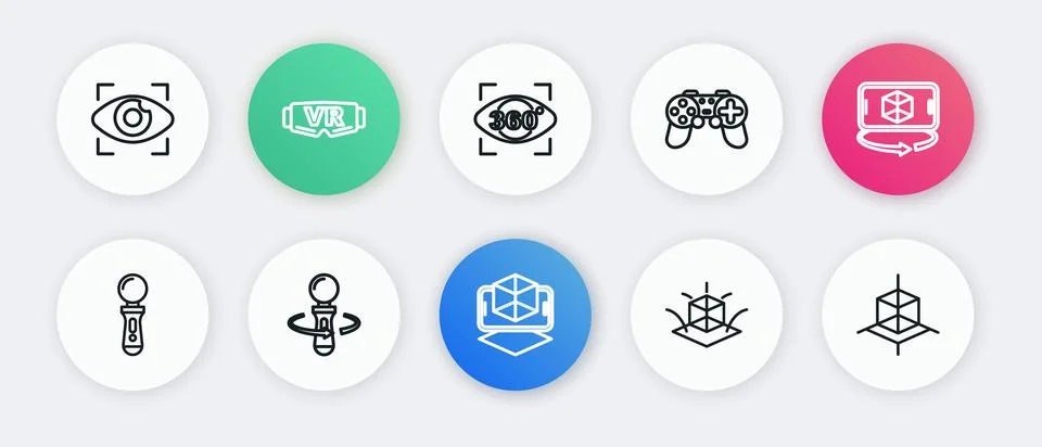 Set line 3d modeling, VR controller game, Gamepad, 360 degree view,  and  i.. Stock Illustration