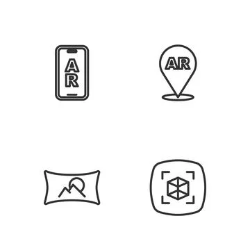 Set line 3d modeling, Wide angle picture, Augmented reality AR and icon. Vector Stock Illustration