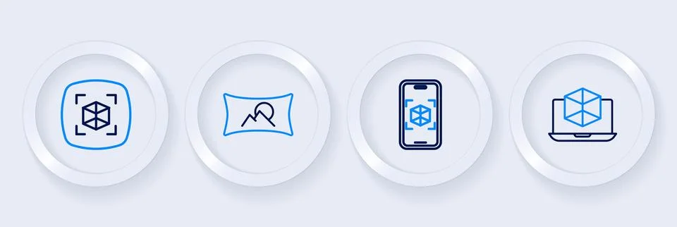 Set line 3d modeling, Wide angle picture and icon. Vector Stockillustratie