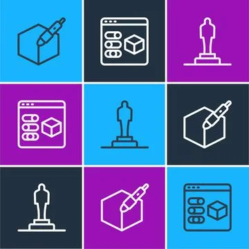 Set line 3d pen tool, 3D printer model and icon. Vector Illustrazione stock