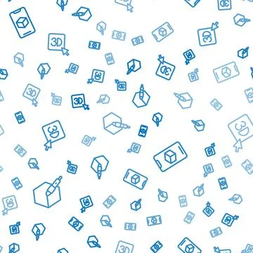 Set line 3d pen tool, 3D printer software and on seamless pattern. Vector Stock Illustration