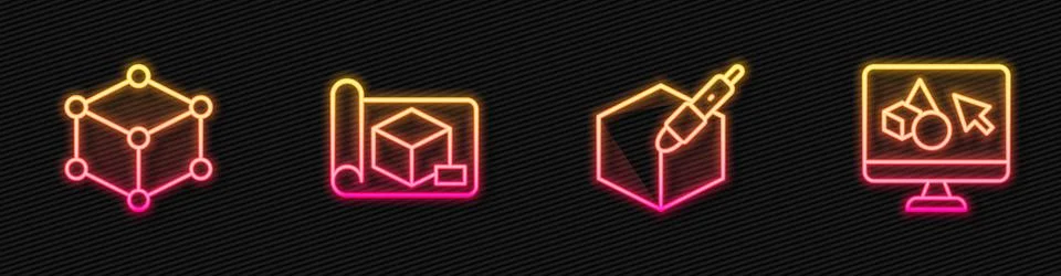 Set line 3d pen tool, Isometric cube, Graphing paper for engineering and 3D Ilustração Stock