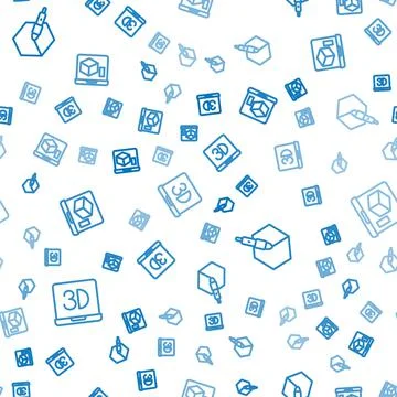 Set line 3D printer, 3d pen tool and on seamless pattern. Vector Stock Illustration