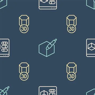 Set line 3D printer,  and 3d pen tool on seamless pattern. Vector Stock Illustration