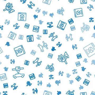 Set line 3D printer car, warning and on seamless pattern. Vector Stock Illustration