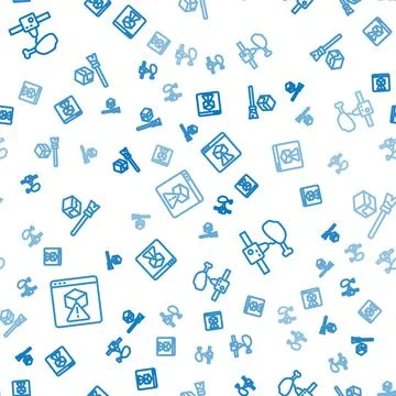 Set line 3D printer, chicken leg and Isometric cube on seamless pattern. Vector Stock Illustration