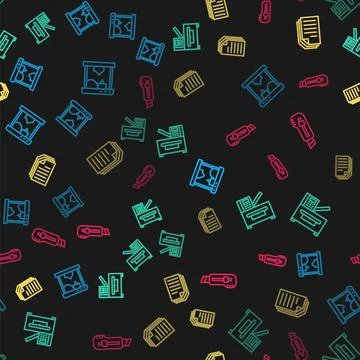 Set line 3D printer, Copy machine, File document and Stationery knife on 스톡 일러스트