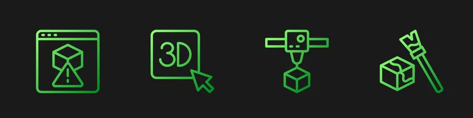 Set line 3D printer cube, , and Isometric. Gradient color icons. Vector 스톡 일러스트