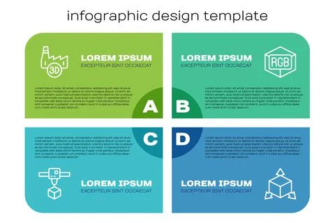 Set line 3D printer cube, Printing house industry, Isometric and RGB and CMYK Stock Illustration