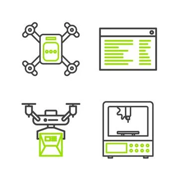 Set line 3D printer, Drone delivery concept, Software, web developer progra.. 스톡 일러스트