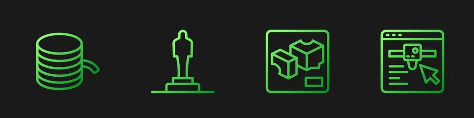 Set line 3D printer, Filament for, model and setting. Gradient color icons Stock Illustration