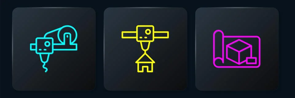 Set line 3D printer, Graphing paper for engineering and house. Black square.. Stock Illustration