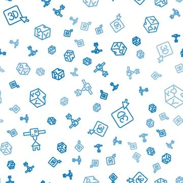 Set line 3D printer house,  and Isometric cube on seamless pattern. Vector Stock Illustration