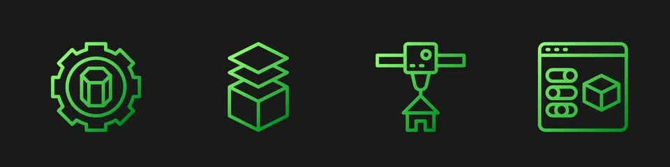 Set line 3D printer house, setting, Layers and . Gradient color icons. Vector 스톡 일러스트