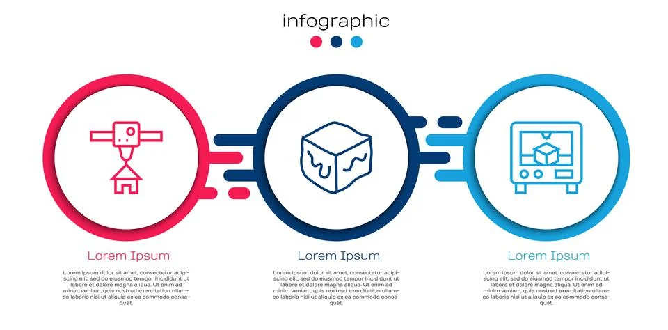 Set line 3D printer house, Isometric cube and . Business infographic template Illustrazione stock