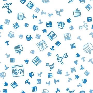 Set line 3D printer, house and Filament for on seamless pattern. Vector Ilustración de archivo