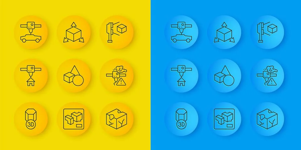 Set line 3D printer, house, Basic geometric shapes, Isometric cube, warning, car Illustrazione stock