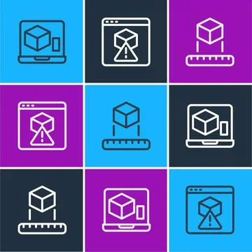 Set line 3D printer, Isometric cube and icon. Vector Stock Illustration