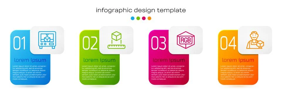 Set line 3D printer, Isometric cube, RGB and CMYK color mixing and Graphic Stock Illustration