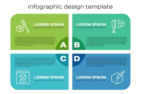 Set line 3D printer, Isometric cube, 3d pen tool and scanner with. Business Illustrazione stock