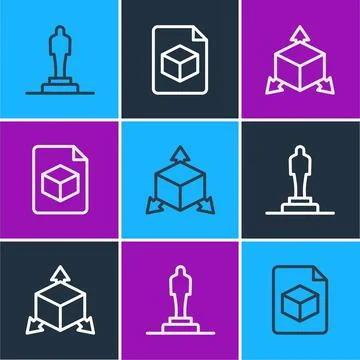 Set line 3D printer model, Isometric cube and file icon. Vector 스톡 일러스트