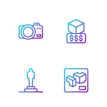 Set line 3D printer, model, Photo camera and services. Gradient color icons Stock Illustration