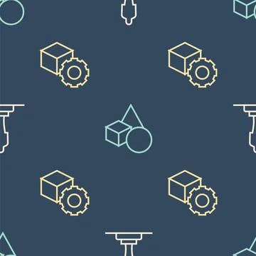 Set line 3D printer model, Isometric cube and Basic geometric shapes on seamless Stock Illustration
