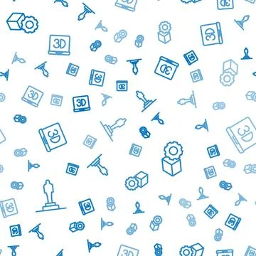 Set line 3D printer model, Isometric cube and  on seamless pattern. Vector Stock Illustration