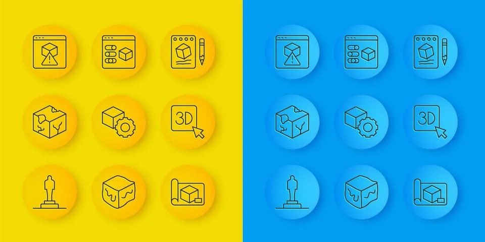 Set line 3D printer model, Isometric cube, Graphing paper for engineering, .. Stock Illustration
