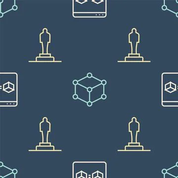 Set line 3D printer perfect copy, model and Isometric cube on seamless pattern Stock Illustration