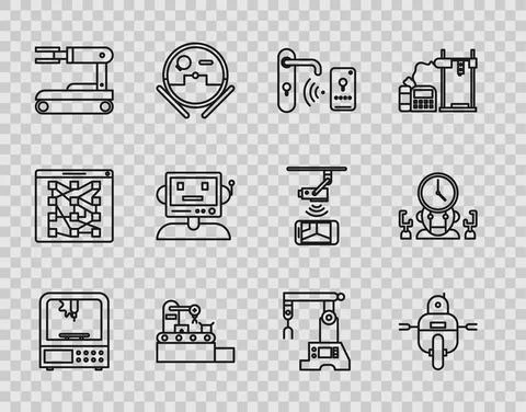 Set line 3D printer, Robot, Digital door lock with wireless technology for Stockillustratie