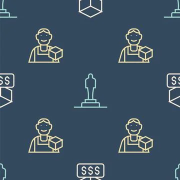 Set line 3D printer services, Graphic designer and model on seamless pattern Stock Illustration