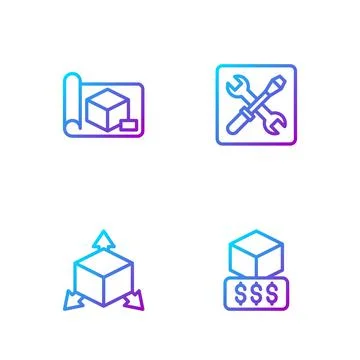 Set line 3D printer services, Isometric cube, Graphing paper for engineering and Stock Illustration
