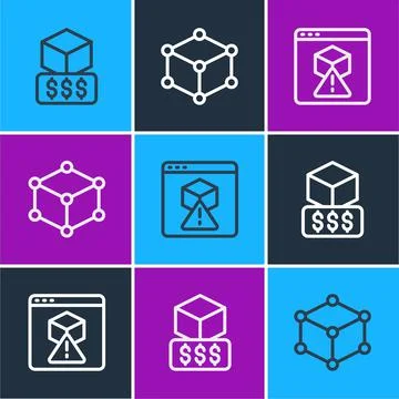 Set line 3D printer services, and Isometric cube icon. Vector 스톡 일러스트