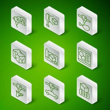 Set line 3D printer services, car, Graphing paper for engineering, Isometri.. Stock Illustration