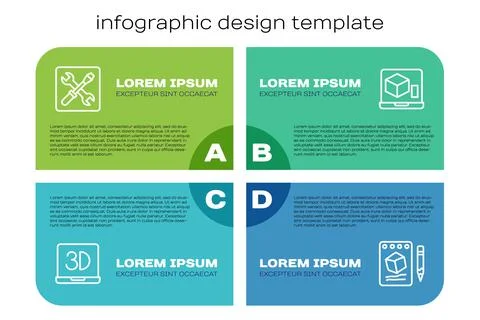 Set line 3D printer, setting, Sketch on paper and . Business infographic Illustrazione stock