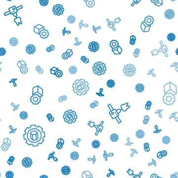 Set line 3D printer setting, tooth and Isometric cube on seamless pattern. Ve Stock Illustration