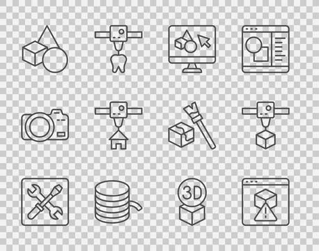 Set line 3D printer setting, software, Filament for, Basic geometric shapes,  Ilustração Stock