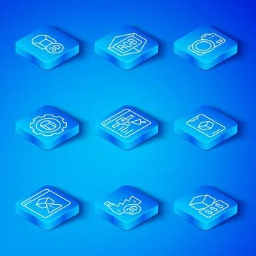 Set line 3D printer, setting, Printing house industry, software, Photo camera Ilustração Stock