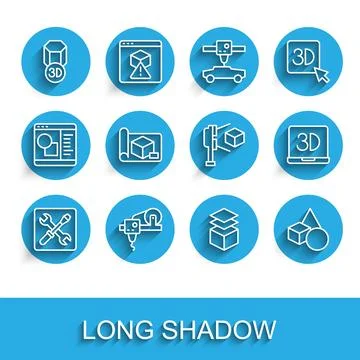 Set line 3D printer setting, Layers, Basic geometric shapes, Graphing paper.. Illustrazione stock