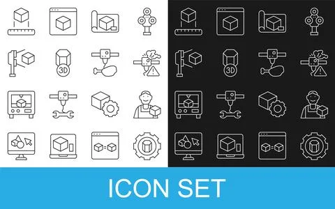 Set line 3D printer setting, Graphic designer, warning, Graphing paper for .. Stock Illustration