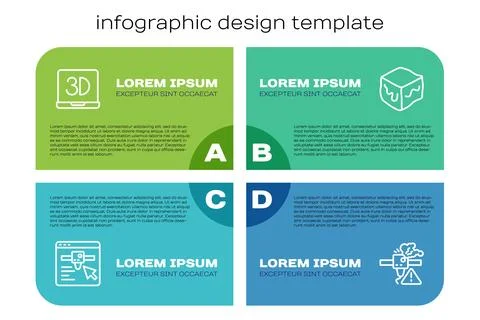 Set line 3D printer setting, , warning and Isometric cube. Business infogra.. Stock Illustration