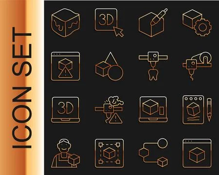 Set line 3D printer, Sketch on paper, 3d pen tool, Basic geometric shapes, .. Illustrazione stock