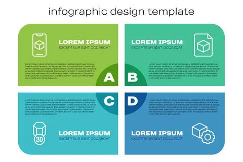 Set line 3D printer, software, Isometric cube and file. Business infographic Ilustração Stock