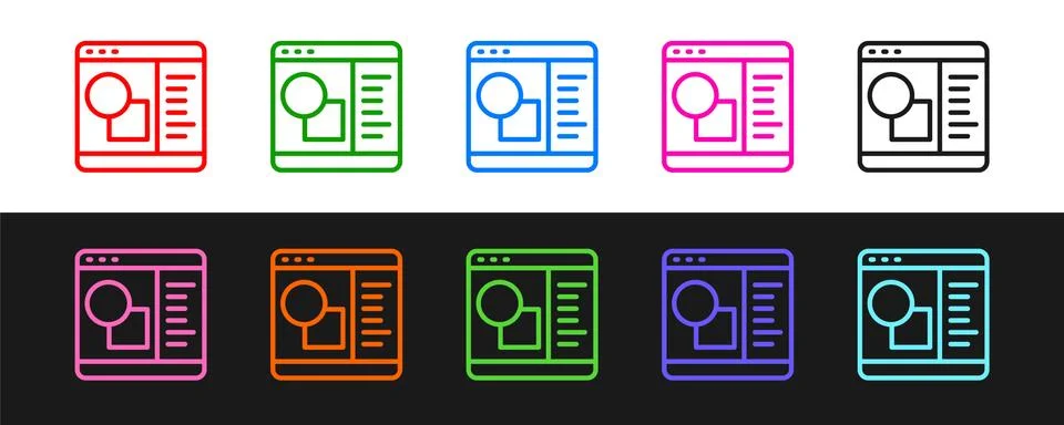 Set line 3D printer software icon isolated on black and white background. 3d Illustrazione stock