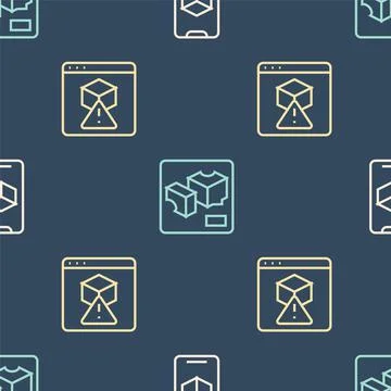 Set line 3D printer software, and on seamless pattern. Vector Stock Illustration