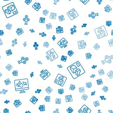 Set line 3D printer software, and scanner on seamless pattern. Vector Stock Illustration