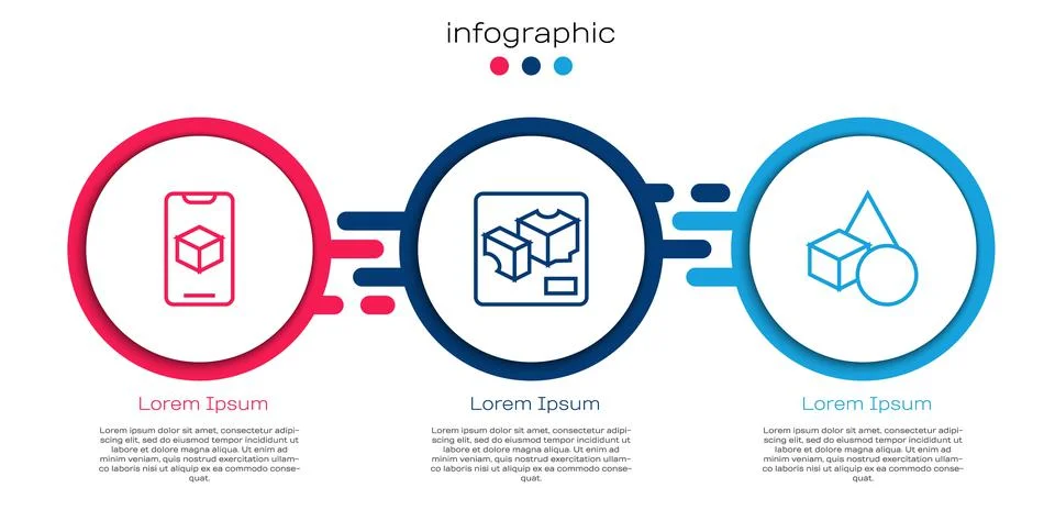 Set line 3D printer software, and Basic geometric shapes. Business infographic Illustrazione stock