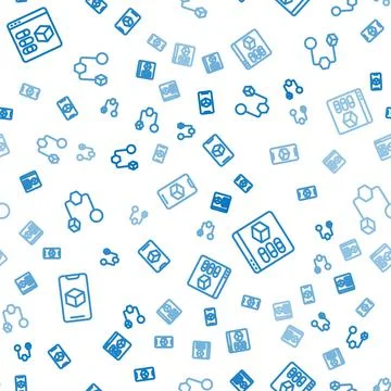 Set line 3D printer software, and Isometric cube on seamless pattern. Vector Stock Illustration