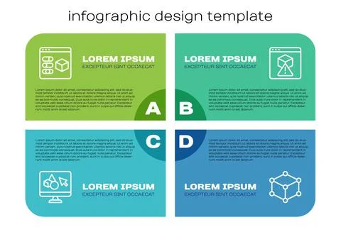 Set line 3D printer software, , Isometric cube and . Business infographic Ilustração Stock